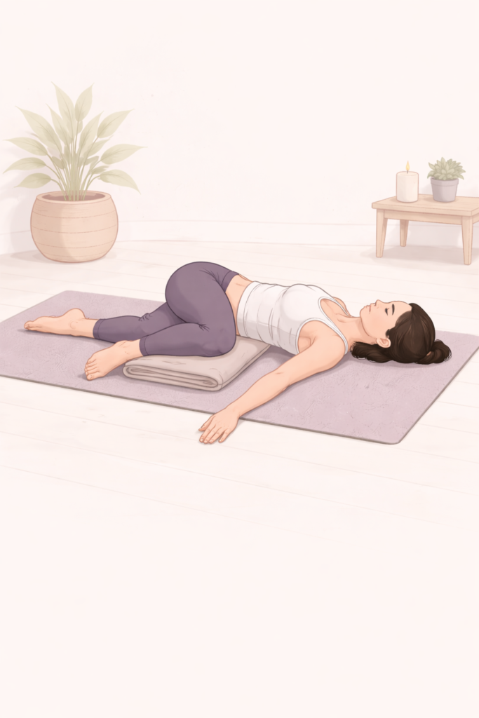Woman performing Supine Spinal Twist to support digestion and reduce inflammation